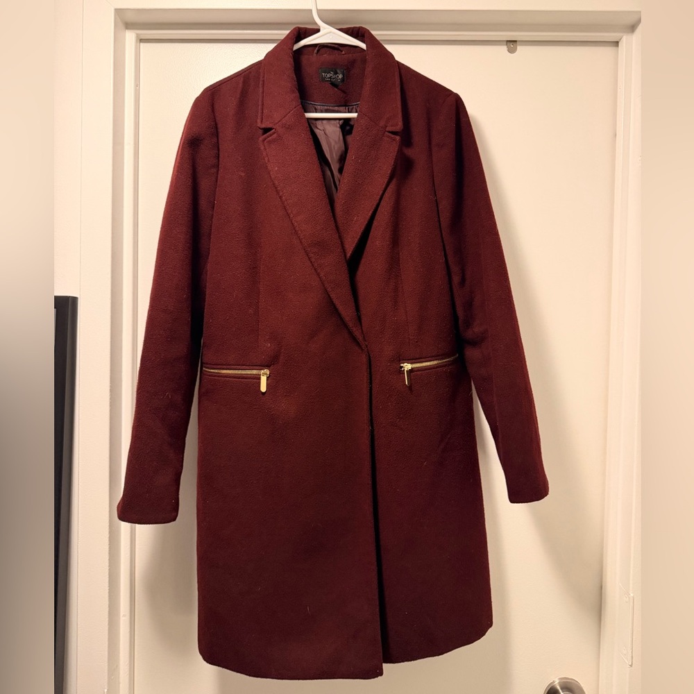Topshop Maroon dress Coat with Gold Accents